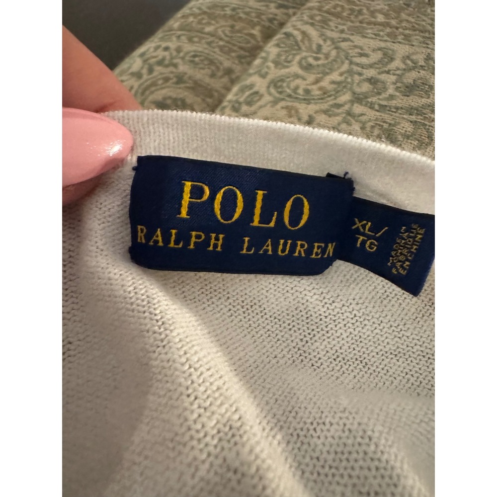 Polo Ralph Lauren Womens XL Linen Cotton V-Neck Sweater Cream Pony Logo - Picture 3 of 5
